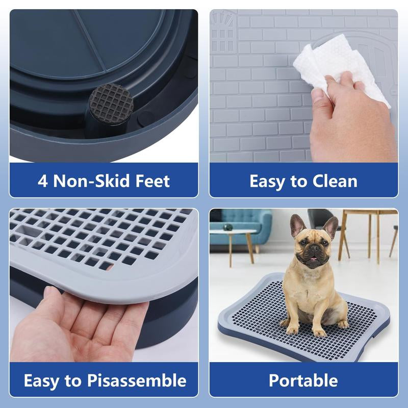 Pee Pad Holder, Indoor Potty Tray for Puppy and Small Size Dog with Pee Wall, Non-Skid Feet（Black）