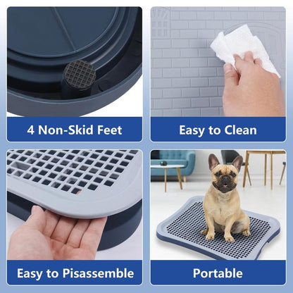 Pee Pad Holder, Indoor Potty Tray for Puppy and Small Size Dog with Pee Wall, Non-Skid Feet（Black）